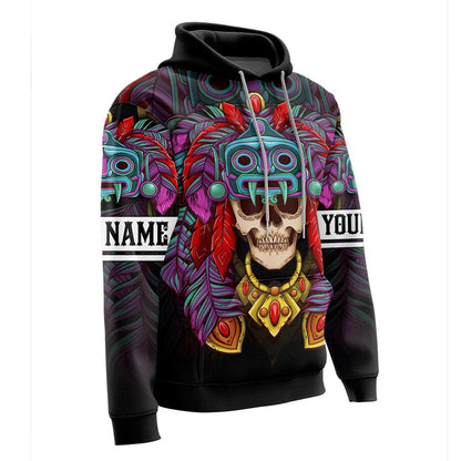 Customized Mexico 3D Hoodie, Skull She Keeps Me Wild He Keeps Me Safe Aztec All Over Printed 3D Hoodie, Aztec Hoodie, Mexico Shirt