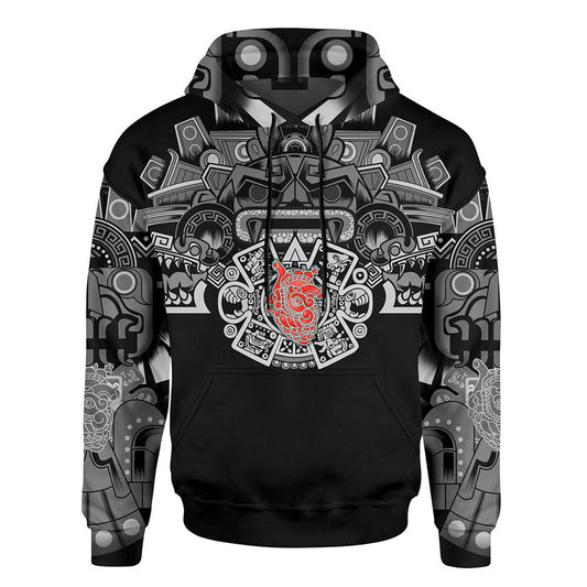 Customized Mexico 3D Hoodie, Tlaloc Heart Aztec Mural Art All Over Printed 3D Hoodie, Aztec Hoodie, Mexico Shirt