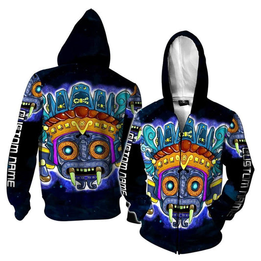 Customized Mexico 3D Hoodie, Tlaloc Universe God Aztecs All Over Printed 3D Hoodie, Aztec Hoodie, Mexico Shirt