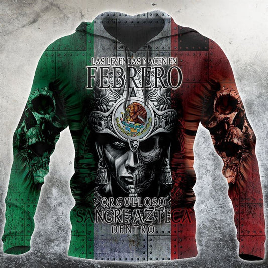 Customized Mexico 3D Hoodie, Warrior Half Skull Face Mix Mexican Eagle Aztec All Over Printed 3D Hoodie, Aztec Hoodie, Mexico Shirt