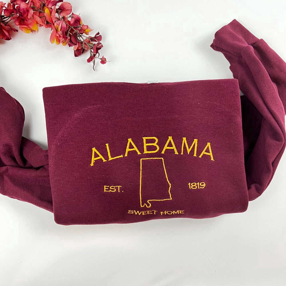 Embroidered Custom Sweatshirts, Alabama Embroidered Sweatshirt 2D Crewneck Sweatshirt Gift For Family, Christmas Gift