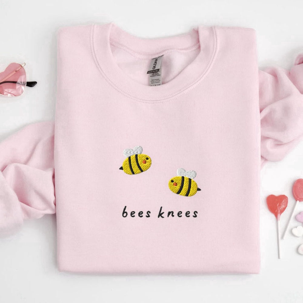 Embroidered Custom Sweatshirts, Bees Knees Sweatshirt Embroidered, Embroidered Bees Crewneck Sweater For Family, Christmas Gift