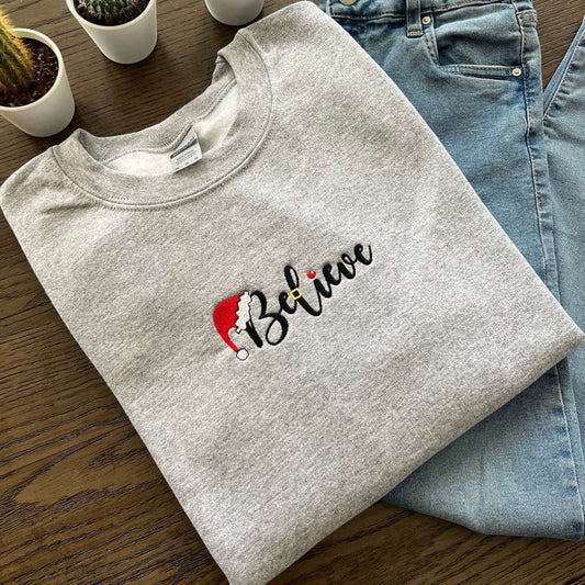 Embroidered Custom Sweatshirts, Believe Embroidered Sweatshirt, Merry Christmas Shirt, Best Gift For Christmas, Christmas Gift