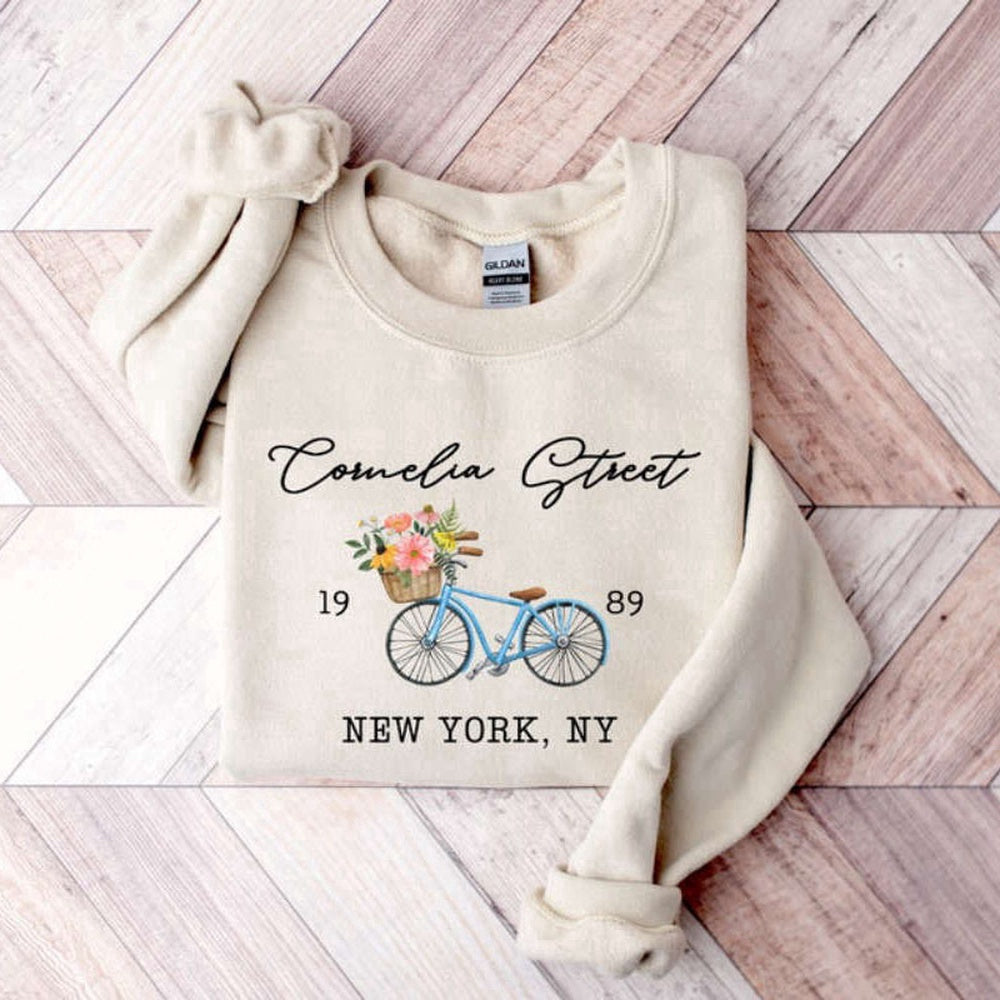 Embroidered Custom Sweatshirts, Bike Floral Embroidered Sweatshirt 2D Crewneck Sweatshirt For Men And Women, Christmas Gift