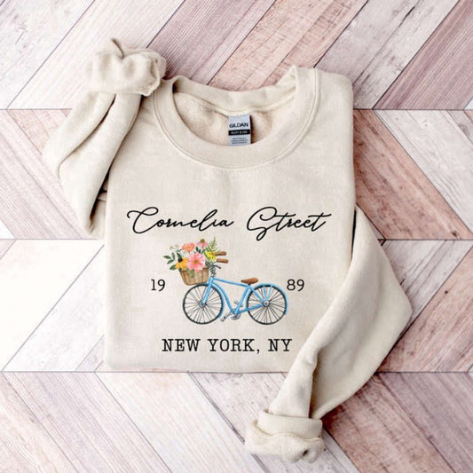 Embroidered Custom Sweatshirts, Bike Floral Embroidered Sweatshirt 2D Crewneck Sweatshirt For Men And Women, Christmas Gift