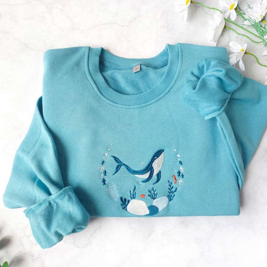 Embroidered Custom Sweatshirts, Blue Ocean Embroidered Sweatshirt Crewneck Sweatshirt For Women And Men, Christmas Gift