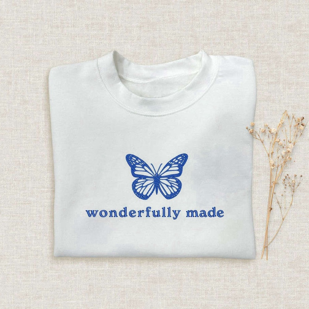 Embroidered Custom Sweatshirts, Butterfly Embroidered Sweatshirt 2D Crewneck Sweatshirt For Men And Women, Christmas Gift