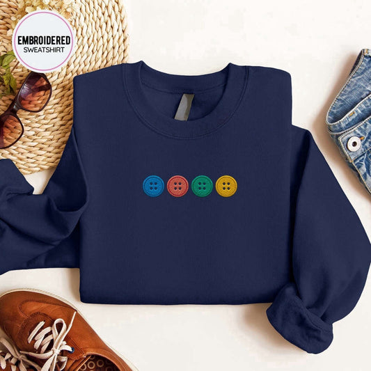 Embroidered Custom Sweatshirts, Buttons Embroidered Sweatshirt 2D Crewneck Sweatshirt For Women And Women, Christmas Gift