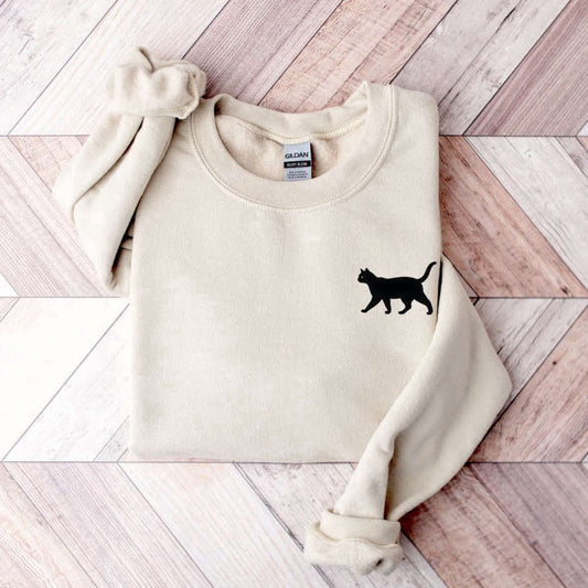 Embroidered Custom Sweatshirts, Cat Embroidered Sweatshirt 2D Crewneck Sweatshirt Best Gift For Family, Christmas Gift