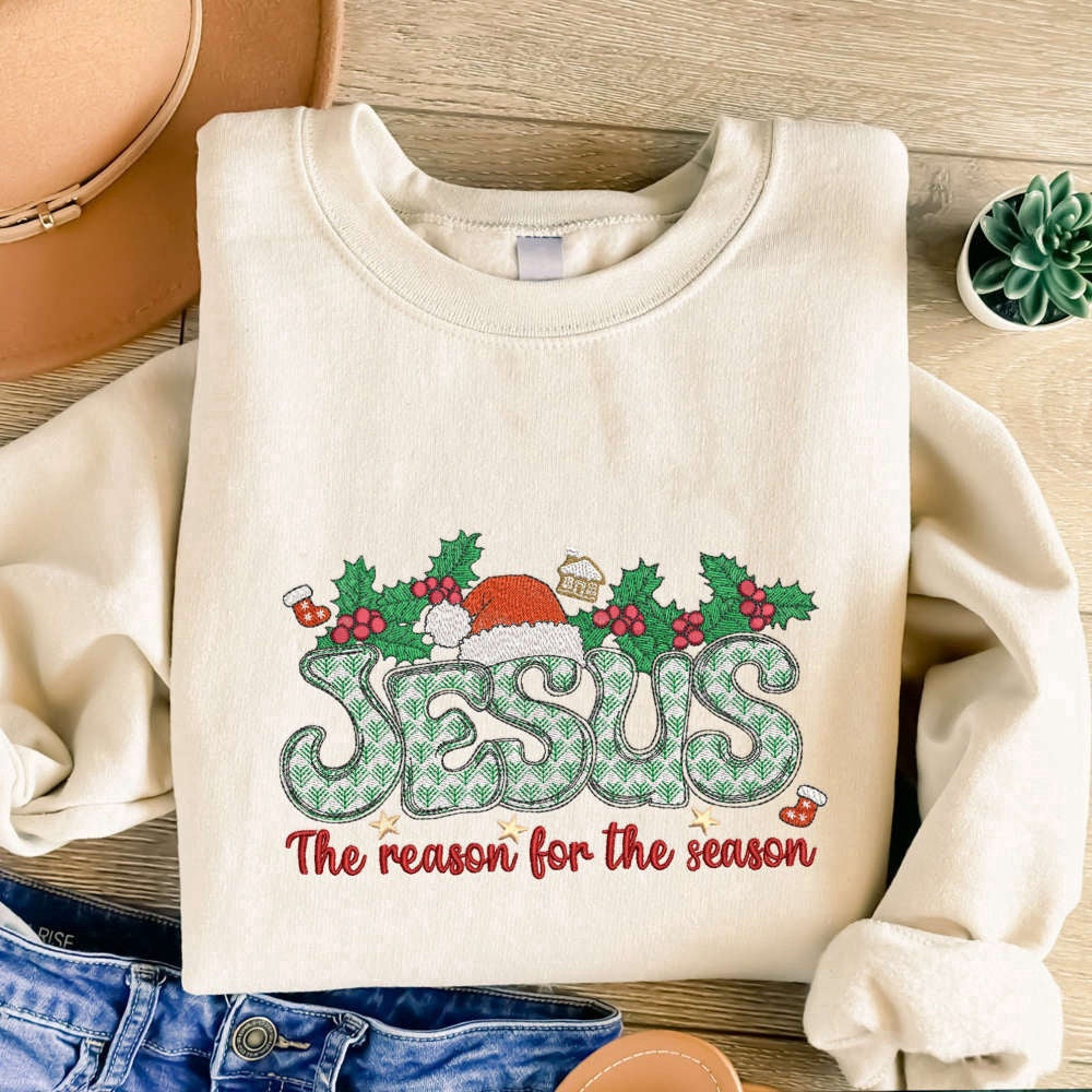 Embroidered Custom Sweatshirts, Christian Christmas Embroidered Sweatshirt, Religious Christmas Gifts, Christmas Gift