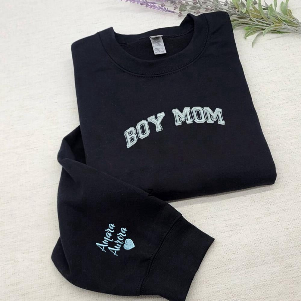 Embroidered Custom Sweatshirts, Custom Boy Mom Embroidery Sweatshirt, Matching Mommy And Me Sweatshirt, Gift For Mom, Christmas Gift