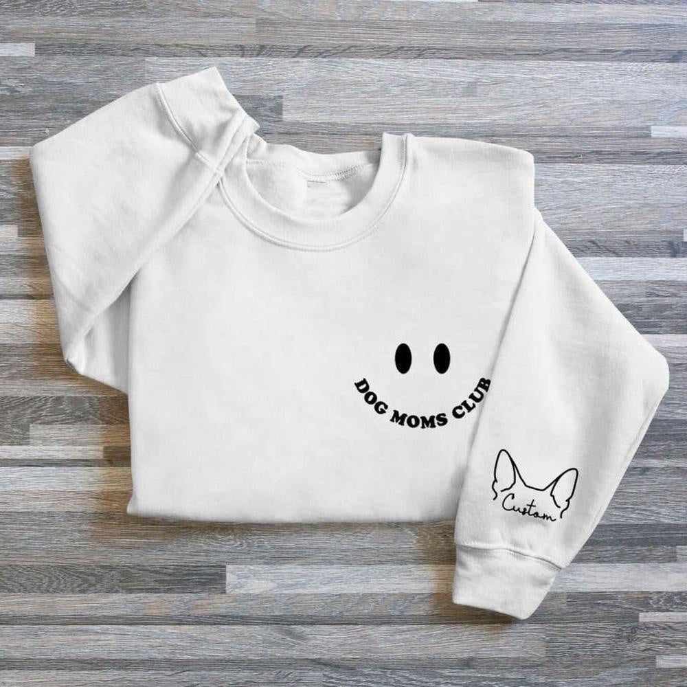 Embroidered Custom Sweatshirts, Custom Dog Mom Club Embroidered Sweatshirt 2D Crewneck Sweatshirt Gift For Family, Christmas Gift