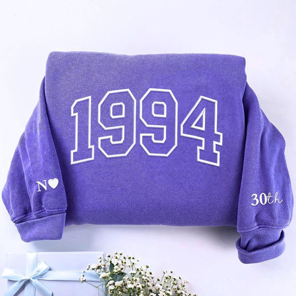 Embroidered Custom Sweatshirts, Custom Embroidered Birth Year Varsity Sweatshirt, Christmas Gift