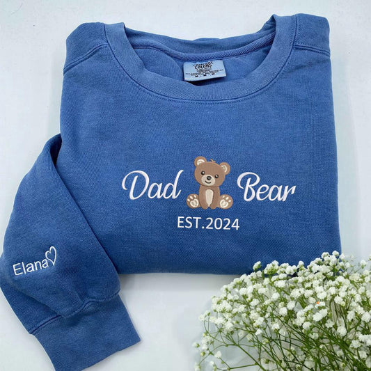 Embroidered Custom Sweatshirts, Custom Embroidered Dad Bear Sweatshirt, Christmas Gift