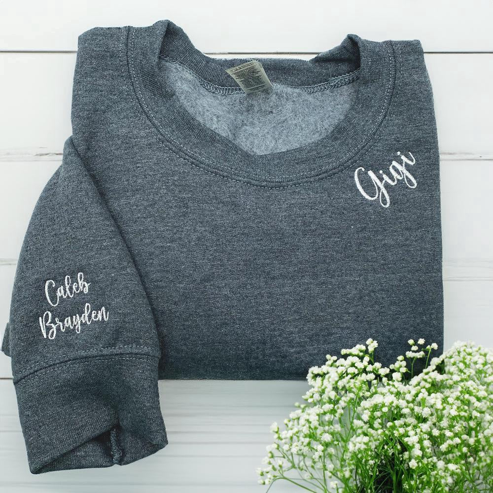 Embroidered Custom Sweatshirts, Custom Embroidered Gigi 1 Sweatshirt On Sleeve, Christmas Gift