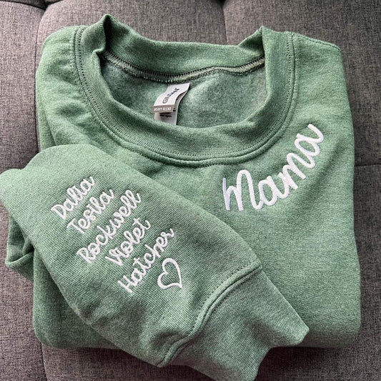 Embroidered Custom Sweatshirts, Custom Embroidered Gigi 2 Sweatshirt On Sleeve, Christmas Gift