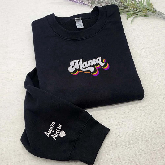 Embroidered Custom Sweatshirts, Custom Embroidered Mama Sweatshirt, Personalized Sweatshirt With Icon Or Initial On Sleeve, Christmas Gift