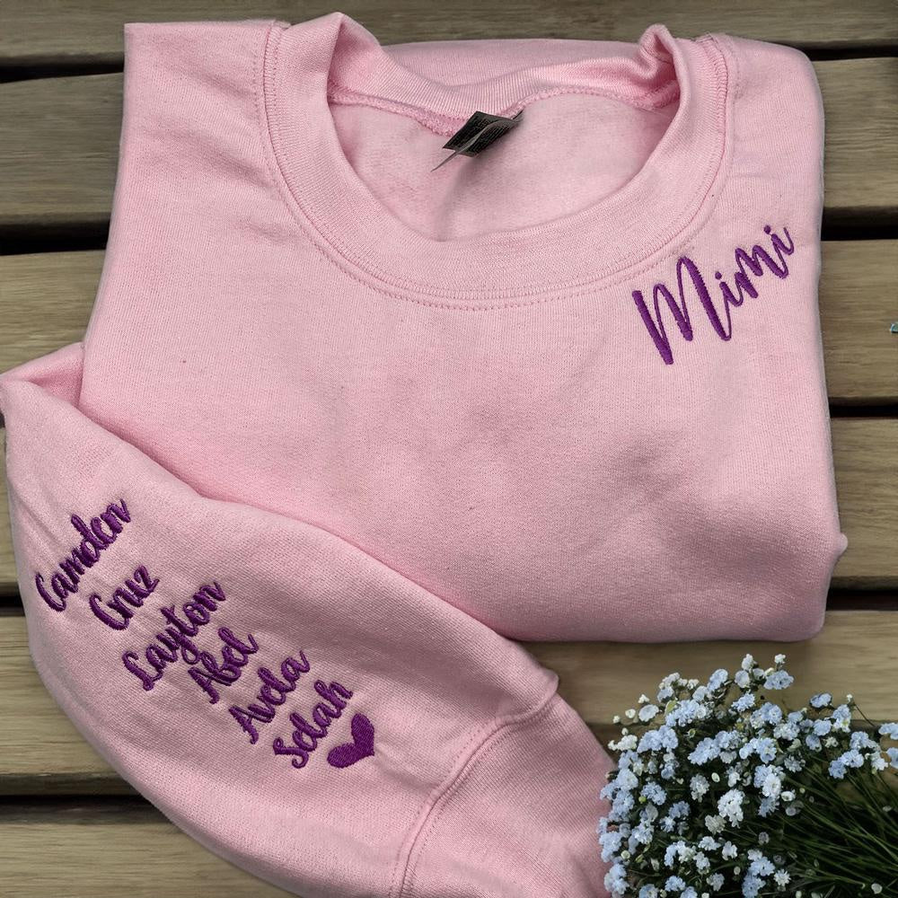 Embroidered Custom Sweatshirts, Custom Embroidered Mimi Sweatshirt On Sleeve, Christmas Gift