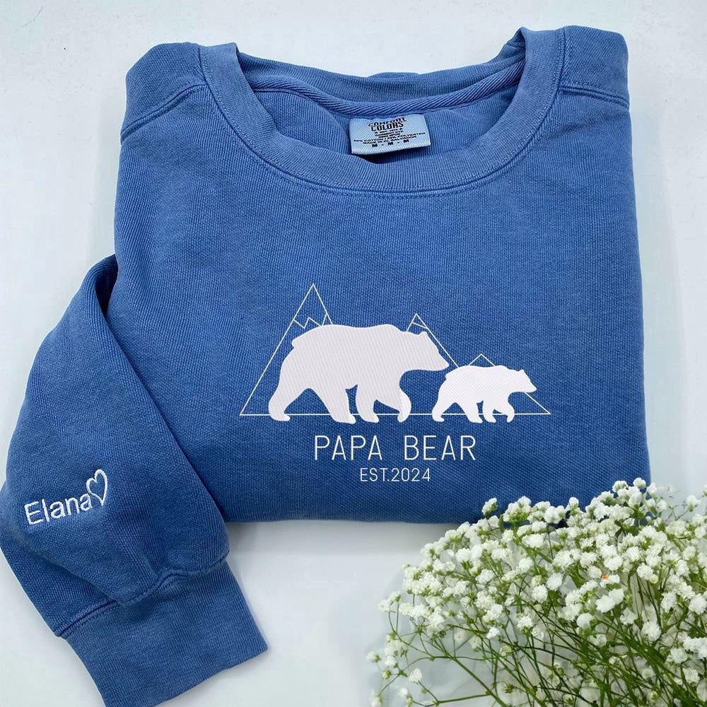 Embroidered Custom Sweatshirts, Custom Embroidered Papa Bear Sweatshirt, Christmas Gift