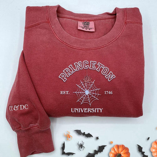 Embroidered Custom Sweatshirts, Custom Embroidered University Spiderweb Halloween Sweatshirt, Christmas Gift