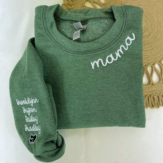 Embroidered Custom Sweatshirts, Custom Mama With Kids Names Embroidered Sweatshirt, Gifts For Her, Gift For Mom, Christmas Gift