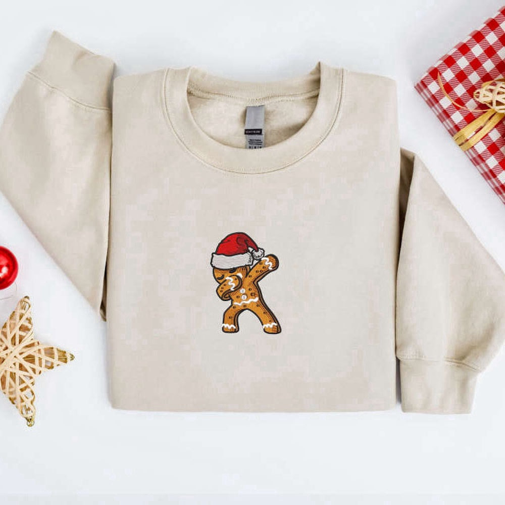 Embroidered Custom Sweatshirts, Dabbing Gingerbread Cookies Sweatshirt For Family, Christmas Gift