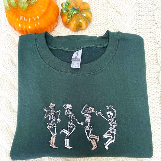 Embroidered Custom Sweatshirts, Dancing Skeletons Sweatshirt, Halloween Sweatshirt Embroidered, Christmas Gift