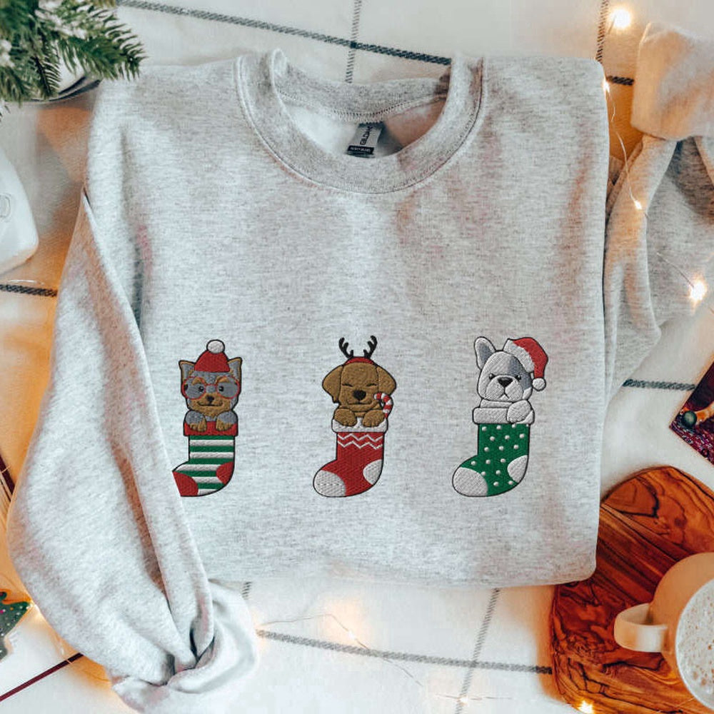 Embroidered Custom Sweatshirts, Dog Christmas Sweatshirt Embroidered Cozy Christmas Sweatshirt For Dog Lover, Christmas Gift