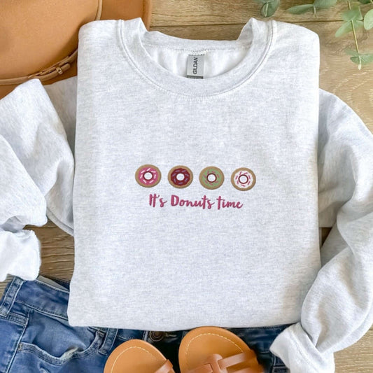 Embroidered Custom Sweatshirts, Donuts Lover Embroidered Sweatshirt 2D Crewneck Sweatshirt Gift For Family, Christmas Gift