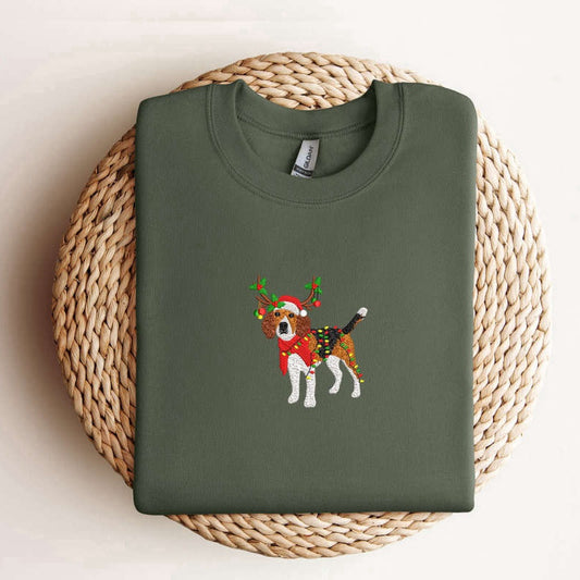 Embroidered Custom Sweatshirts, Embroidered Beagle Dog Christmas Sweatshirt Xmas Dog Sweatshirt For Family, Christmas Gift