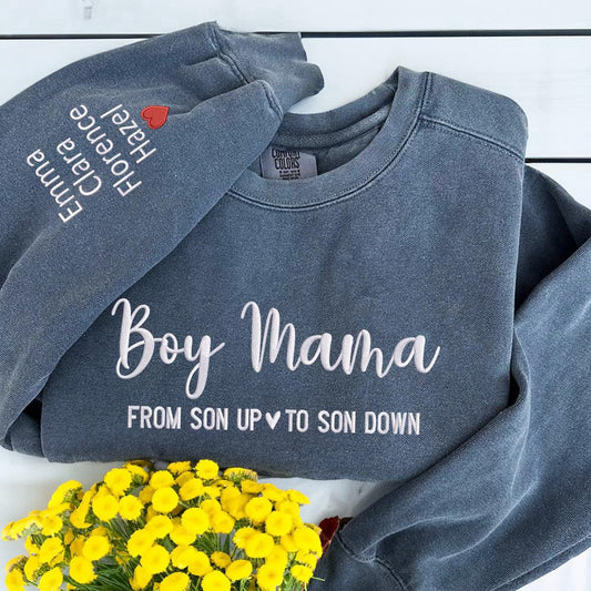 Embroidered Custom Sweatshirts, Embroidered Boy Mama From Son Up To Son Down 2 Sweatshirt, Christmas Gift