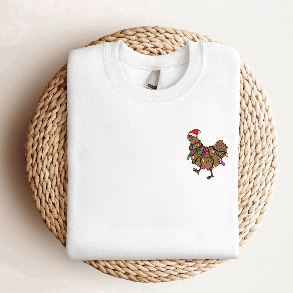 Embroidered Custom Sweatshirts, Embroidered Chicken Christmas Sweatshirt Embroidered, Best Gift For Christmas, Christmas Gift