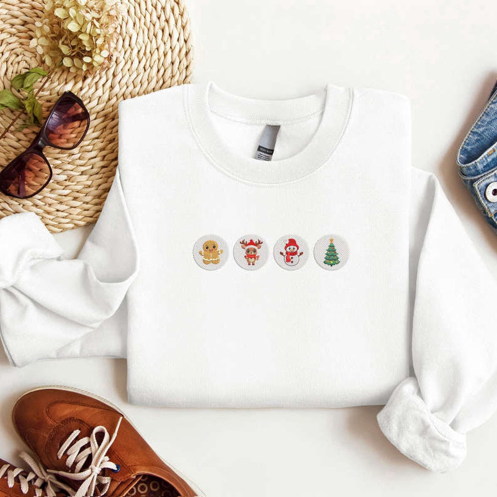 Embroidered Custom Sweatshirts, Embroidered Christmas Cookies Sweatshirt Christmas Tree Snowman Reindeer Gingerbread Sweatshirt, Christmas Gift