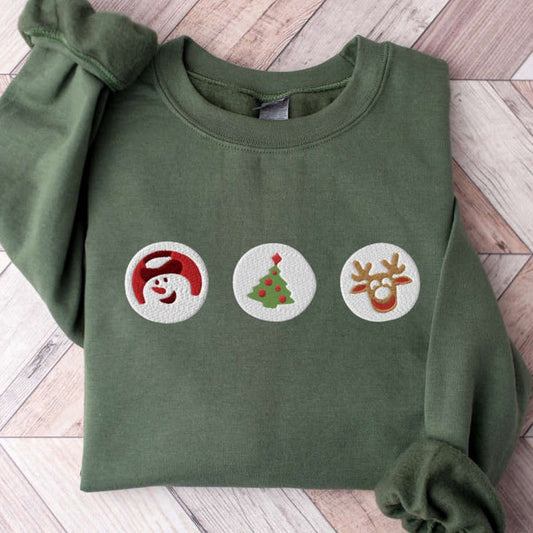 Embroidered Custom Sweatshirts, Embroidered Christmas Cookies Sweatshirt, Santa Reindeer Crewneck For Christmas, Christmas Gift