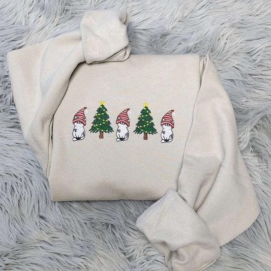 Embroidered Custom Sweatshirts, Embroidered Christmas Cute Cat Sweatshirt, Best Gift For Cat Lover, Christmas Gift