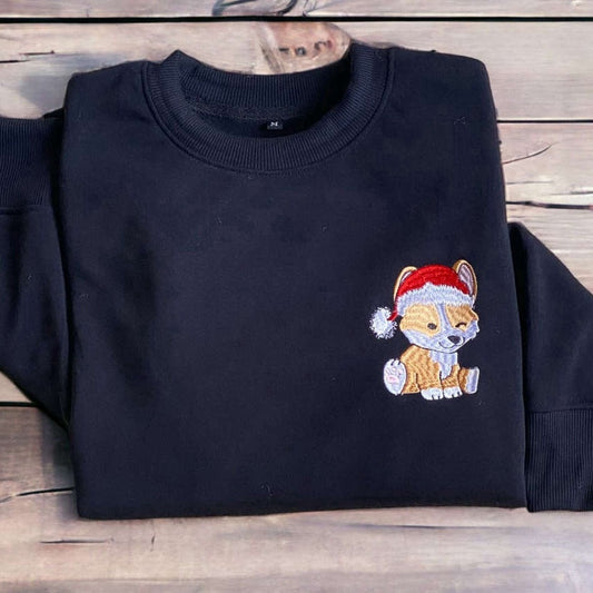 Embroidered Custom Sweatshirts, Embroidered Christmas Dog Crewneck Embroidered Corgi Santa Dog Christmas Sweatshirt For Family, Christmas Gift