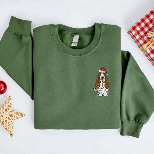 Embroidered Custom Sweatshirts, Embroidered Christmas Dog Sweatshirt, Basset Hound Dog Christmas Sweater For Family, Christmas Gift