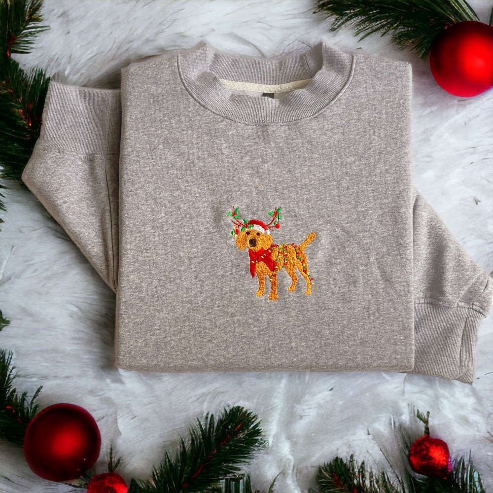 Embroidered Custom Sweatshirts, Embroidered Christmas Dog Sweatshirt, Beagle Reindeer Santa Dog Sweater For Family, Christmas Gift