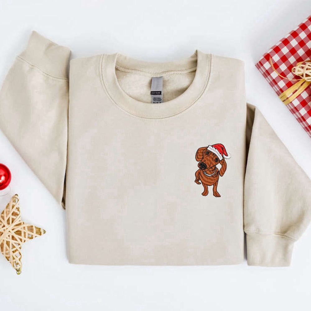 Embroidered Custom Sweatshirts, Embroidered Christmas Dog Sweatshirt, Dachshund Dog Sweater For Family, Christmas Gift