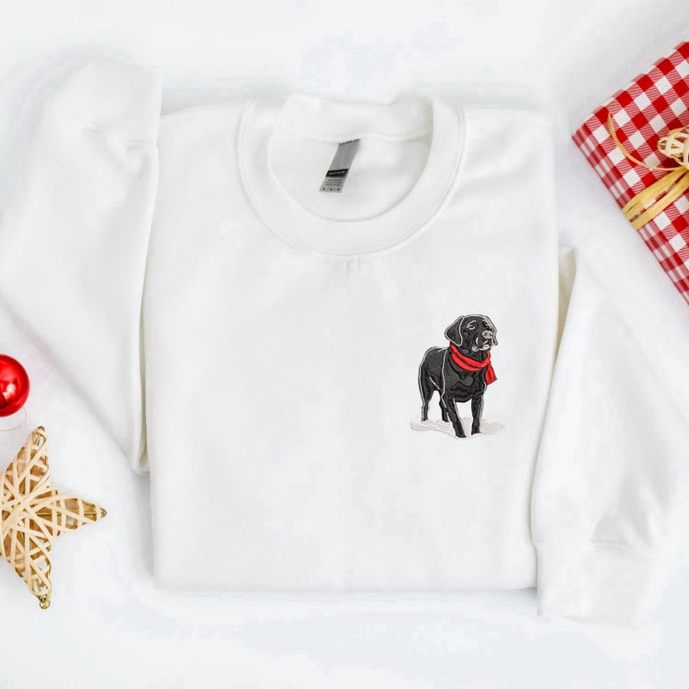 Embroidered Custom Sweatshirts, Embroidered Christmas Dog Sweatshirt Embroidered Black Labrador Christmas Sweater For Christmas, Christmas Gift