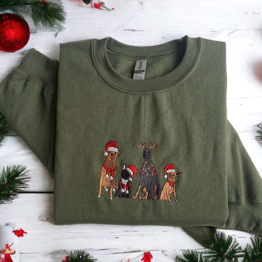 Embroidered Custom Sweatshirts, Embroidered Christmas Dog Sweatshirt, Embroidered Dog Sweater Gift For Christmas, Christmas Gift