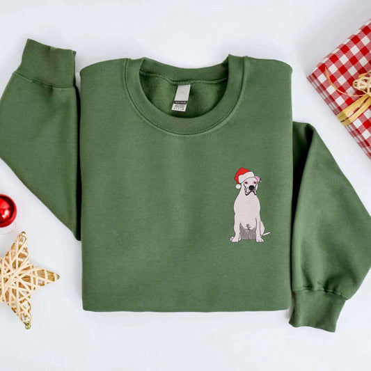 Embroidered Custom Sweatshirts, Embroidered Christmas Dog Sweatshirt Embroidered Pitbull Dog Christmas Sweater For Christmas, Christmas Gift