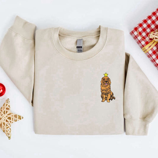 Embroidered Custom Sweatshirts, Embroidered Christmas Dog Sweatshirt, Golden Dog Christmas Sweater For Family, Christmas Gift