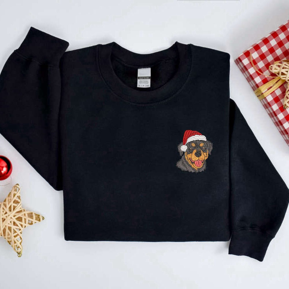 Embroidered Custom Sweatshirts, Embroidered Christmas Dog Sweatshirt, Rottweiler Santa Dog Sweatshirt For Family, Christmas Gift