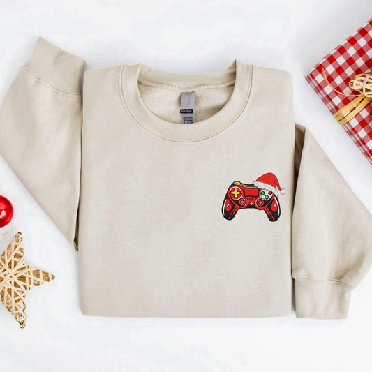 Embroidered Custom Sweatshirts, Embroidered Christmas Game Sweatshirt Embroidered Gamer Santa Christmas Sweater For Christmas, Christmas Gift