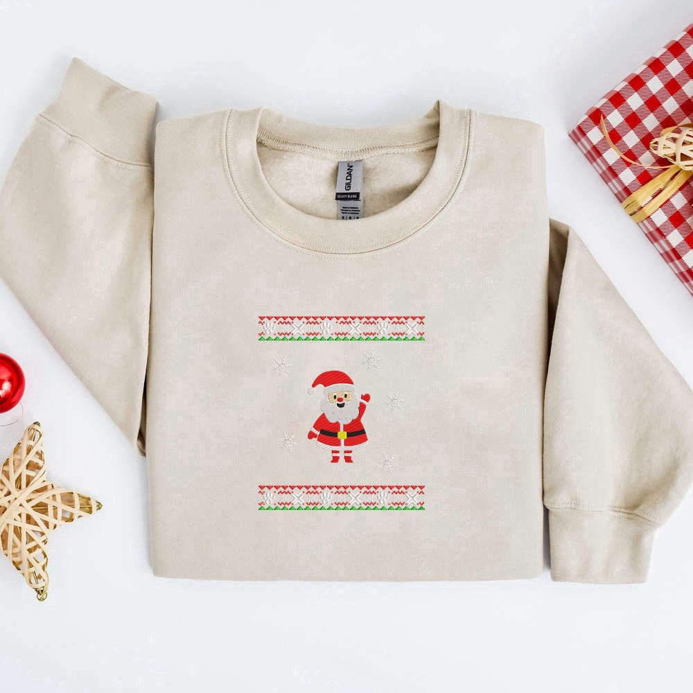 Embroidered Custom Sweatshirts, Embroidered Christmas Santa Sweatshirt, Christmas Embroidered Sweater For Family, Christmas Gift