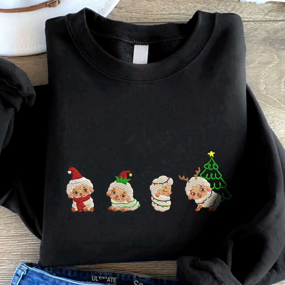 Embroidered Custom Sweatshirts, Embroidered Christmas Sheep Sweatshirt, Cute Sheep Embroidered Sweatshirt For Family, Christmas Gift