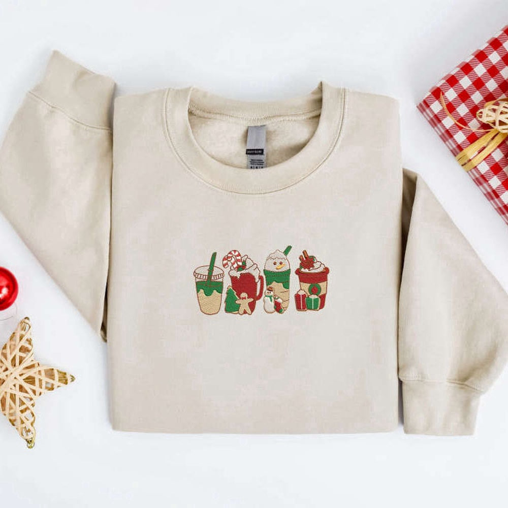 Embroidered Custom Sweatshirts, Embroidered Christmas Snowman Coffee Sweatshirt, Best Gift For Christmas, Christmas Gift