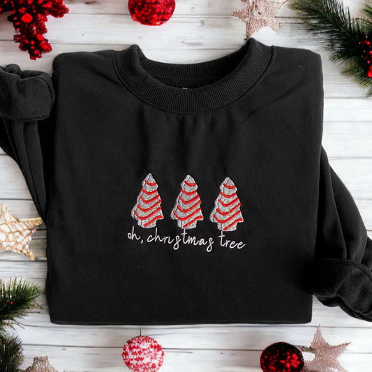 Embroidered Custom Sweatshirts, Embroidered Christmas Tree Cakes Sweater, Embroidered Sweatshirt For Christmas, Christmas Gift