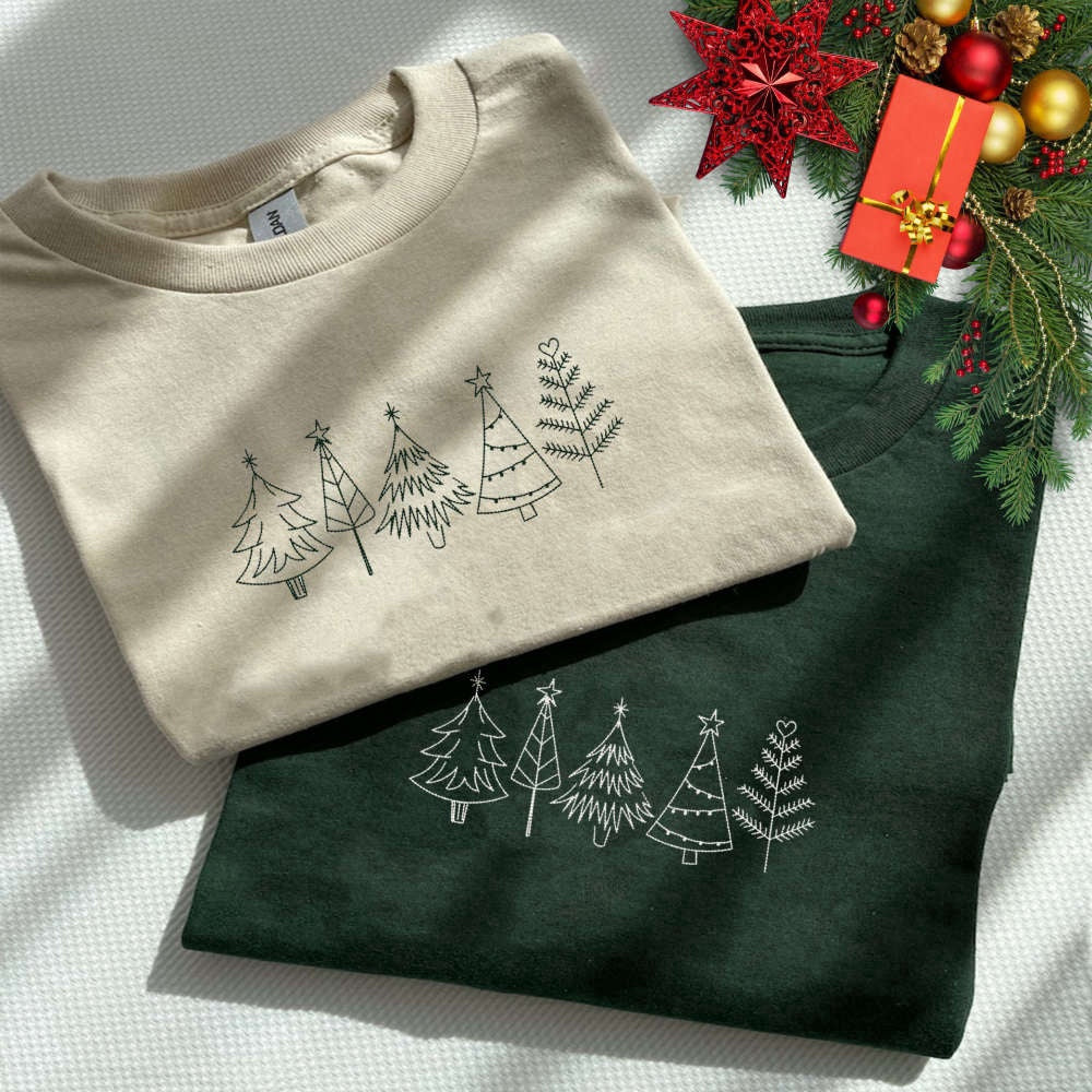 Embroidered Custom Sweatshirts, Embroidered Christmas Tree Sweatshirt, Farm Fresh Shirt, Christmas Gift For Mom, Christmas Gift